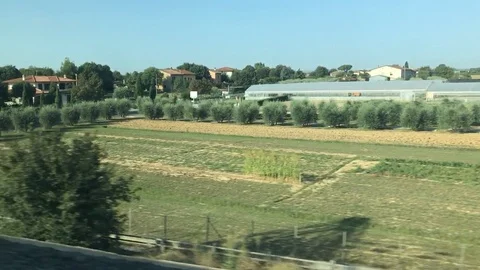 On the high speed train at 250 km/h passing Tuscany landscapes PART5 Stock Footage 94833449