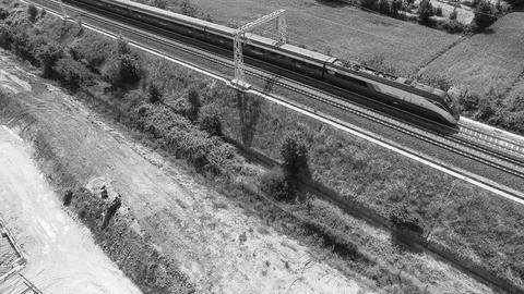 High speed train along a construction site Stock Photos