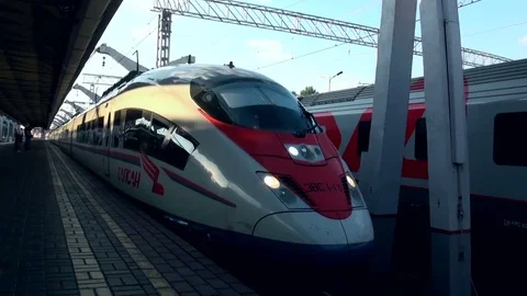 High speed train arrives at station Stock Footage 72540992
