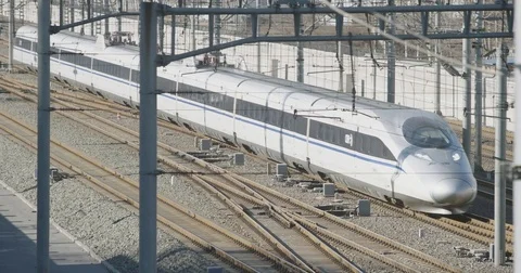 High speed train coming into station Stock Footage 71842985