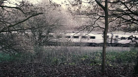 High Speed Train Cuts Through Woodland Scenery Stock Footage 44091877