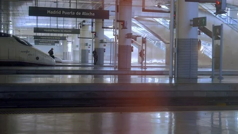 High speed train entering the Puerta de Atocha station, Madrid Stock Footage 102817128