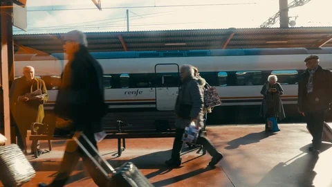 High speed train entering the Puerta de Atocha station, Madrid Stock Footage 102817660