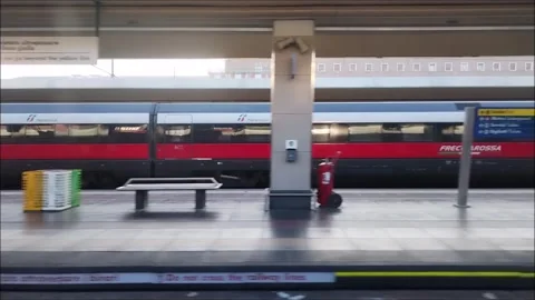 High-speed train exits Torino Porta Nuova station 스톡 동영상 296056467