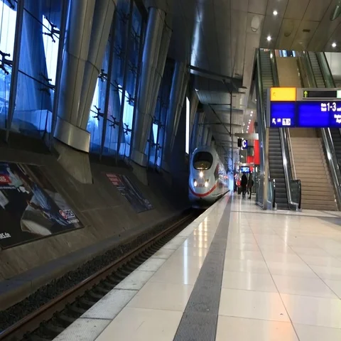 High-speed train goes from a platform at the central station Stock Footage 69720235