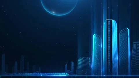 High speed train going to skyscrapers in the city Stock Footage 254064815