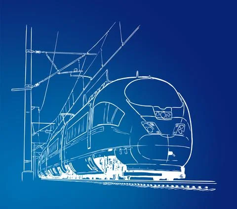 High-speed train. Hand drawn sketch vector illustration Stock Illustration