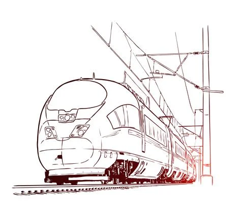 High-speed train. Hand drawn sketch vector illustration Stock Illustration