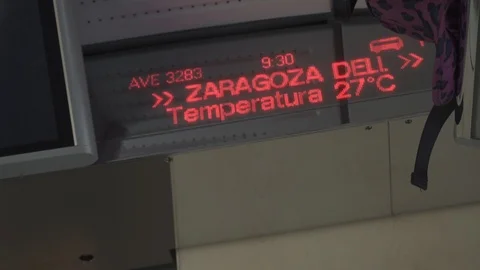 High Speed Train Info Screen of Train from Madrid to Barcelona, Spain Stock-Footage 113373867
