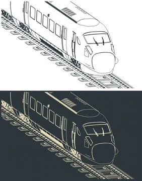 High-speed train isometric technical drawings close-up Illustrazione stock