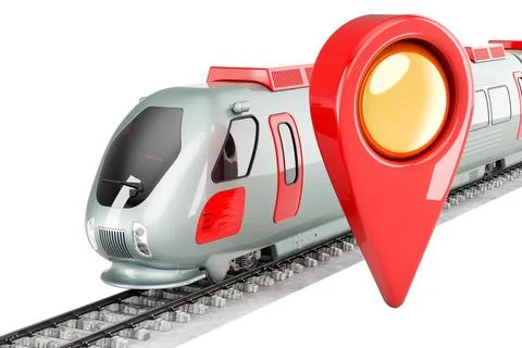 High speed train with map pointer, 3D rendering Stockillustratie