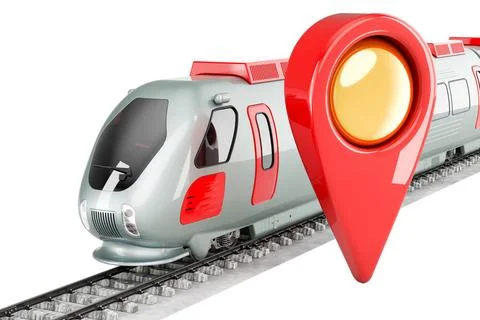 High speed train with map pointer, 3D rendering High speed train with map ... 写真素材