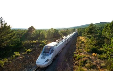 High speed train in the middle of the forest Foto stock