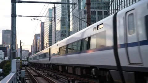 High Speed Train Modern City Skyline Transportation Future Stock-Footage 310482160