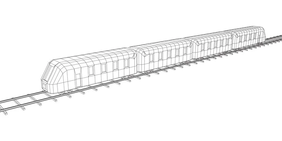 High speed train in motion. Vector rendering of 3d. Wire-frame style Illustrazione stock