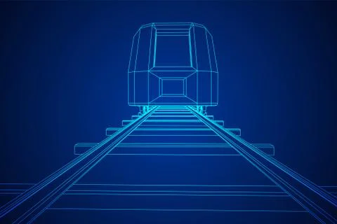 High speed train in motion. Vector rendering of 3d. Wire-frame style Stock Illustration