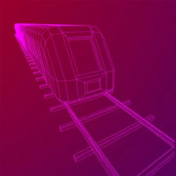High speed train in motion. Vector rendering of 3d. Wire-frame style Stock Illustration
