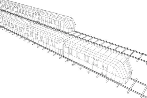 High speed train in motion. Vector rendering of 3d. Wire-frame style イラスト素材