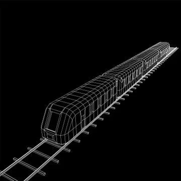 High speed train in motion. Vector rendering of 3d. Wire-frame style Stock Illustration