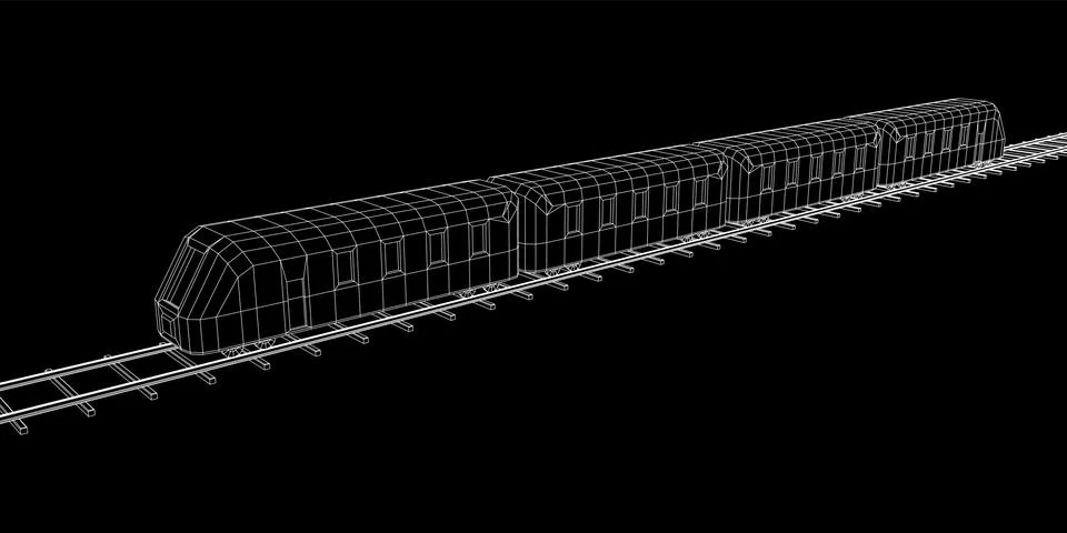 High speed train in motion. Vector rendering of 3d. Wire-frame style Stock Illustration