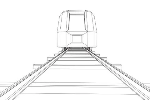 High speed train in motion. Vector rendering of 3d. Wire-frame style Illustrazione stock
