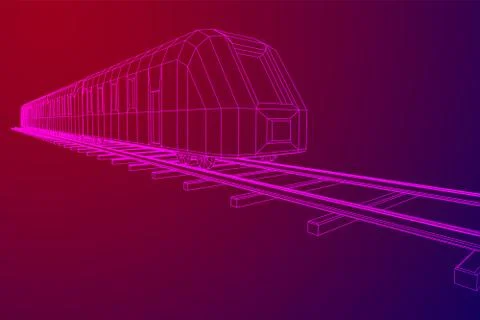 High speed train in motion. Vector rendering of 3d. Wire-frame style Stock Illustration