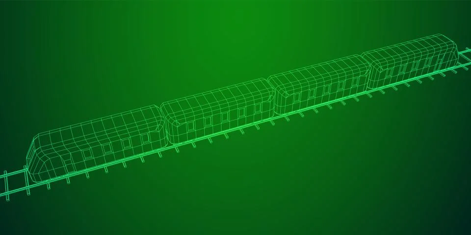 High speed train in motion. Vector rendering of 3d. Wire-frame style Illustrazione stock
