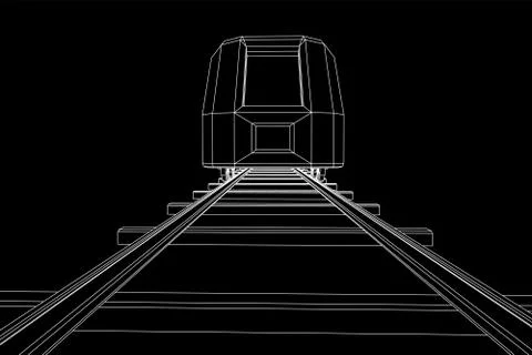 High speed train in motion. Vector rendering of 3d. Wire-frame style Stock Illustration