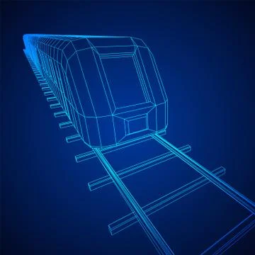 High speed train in motion. Vector rendering of 3d. Wire-frame style Stock Illustration