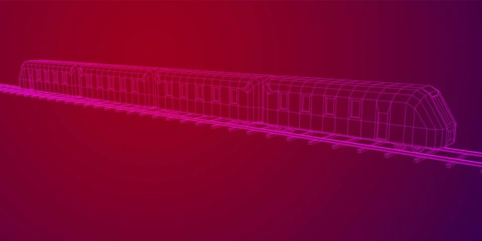 High speed train in motion. Vector rendering of 3d. Wire-frame style Stock Illustration