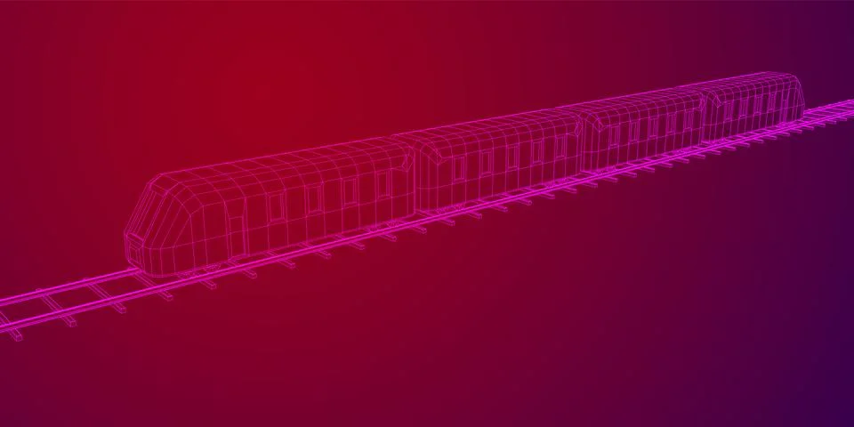 High speed train in motion. Vector rendering of 3d. Wire-frame style Illustrazione stock