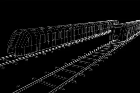 High speed train in motion. Vector rendering of 3d. Wire-frame style Stock Illustration