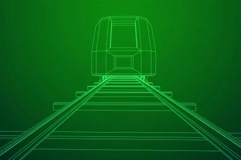 High speed train in motion. Vector rendering of 3d. Wire-frame style Stock Illustration