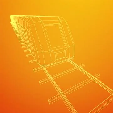High speed train in motion. Vector rendering of 3d. Wire-frame style Stock Illustration