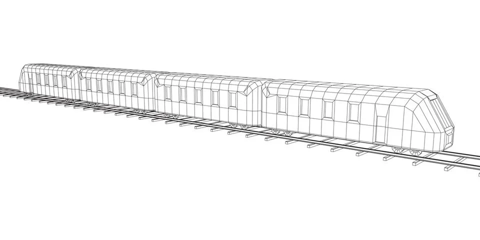 High speed train in motion. Vector rendering of 3d. Wire-frame style Stock Illustration