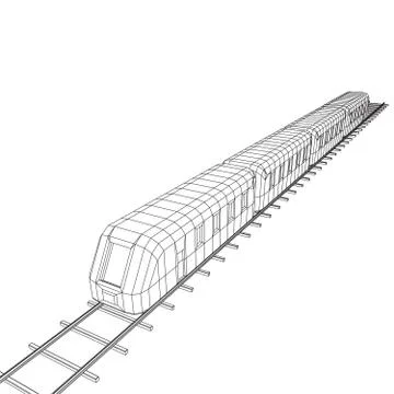 High speed train in motion. Vector rendering of 3d. Wire-frame style Stock Illustration