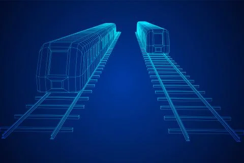 High speed train in motion. Vector rendering of 3d. Wire-frame style Stock Illustration