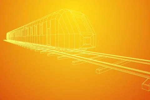 High speed train in motion. Vector rendering of 3d. Wire-frame style Illustrazione stock
