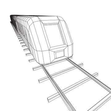 High speed train in motion. Vector rendering of 3d. Wire-frame style Illustrazione stock