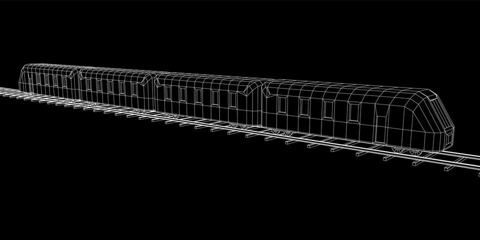 High speed train in motion. Vector rendering of 3d. Wire-frame style Illustrazione stock
