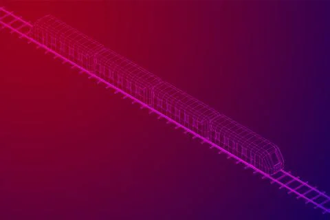 High speed train in motion. Vector rendering of 3d. Wire-frame style Stock Illustration