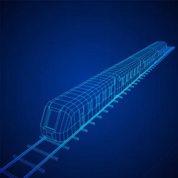 High speed train in motion. Vector rendering of 3d. Wire-frame style Stock Illustration