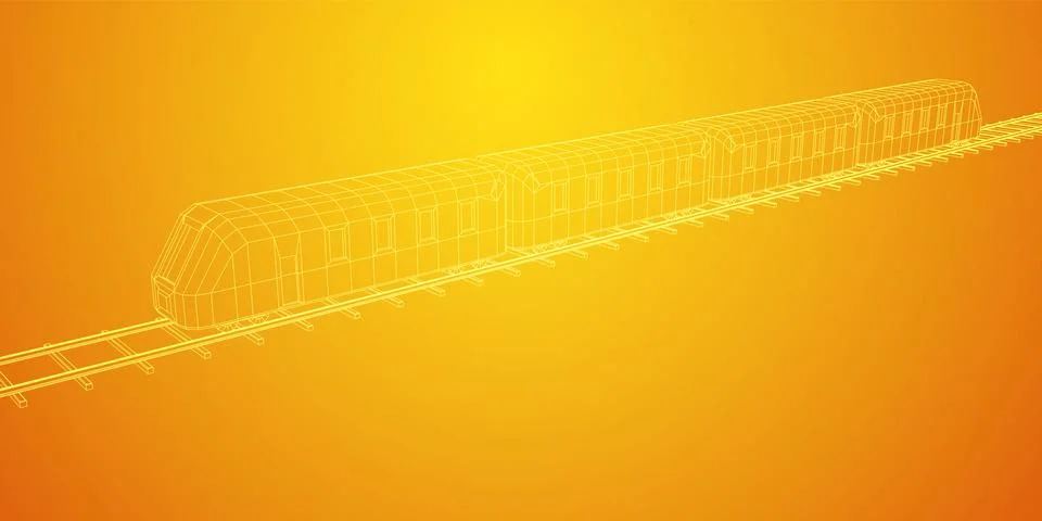 High speed train in motion. Vector rendering of 3d. Wire-frame style Stock Illustration