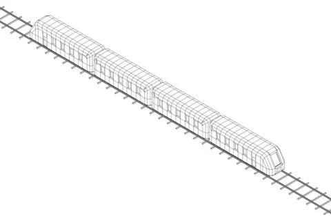 High speed train in motion. Vector rendering of 3d. Wire-frame style イラスト素材