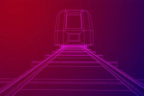 High speed train in motion. Vector rendering of 3d. Wire-frame style Stock Illustration
