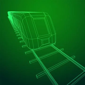 High speed train in motion. Vector rendering of 3d. Wire-frame style Stock Illustration