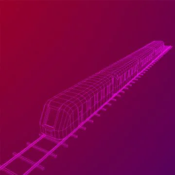 High speed train in motion. Vector rendering of 3d. Wire-frame style Stock Illustration