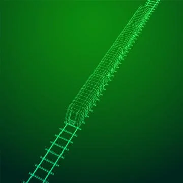 High speed train in motion. Vector rendering of 3d. Wire-frame style Stock Illustration