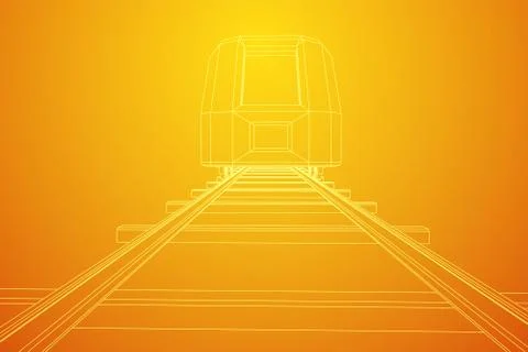 High speed train in motion. Vector rendering of 3d. Wire-frame style Stock Illustration