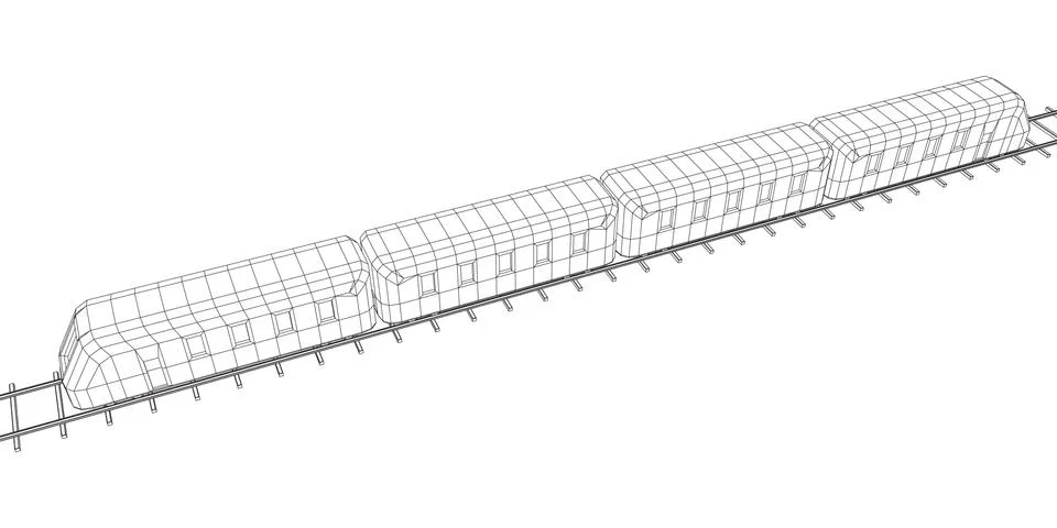 High speed train in motion. Vector rendering of 3d. Wire-frame style Stock Illustration